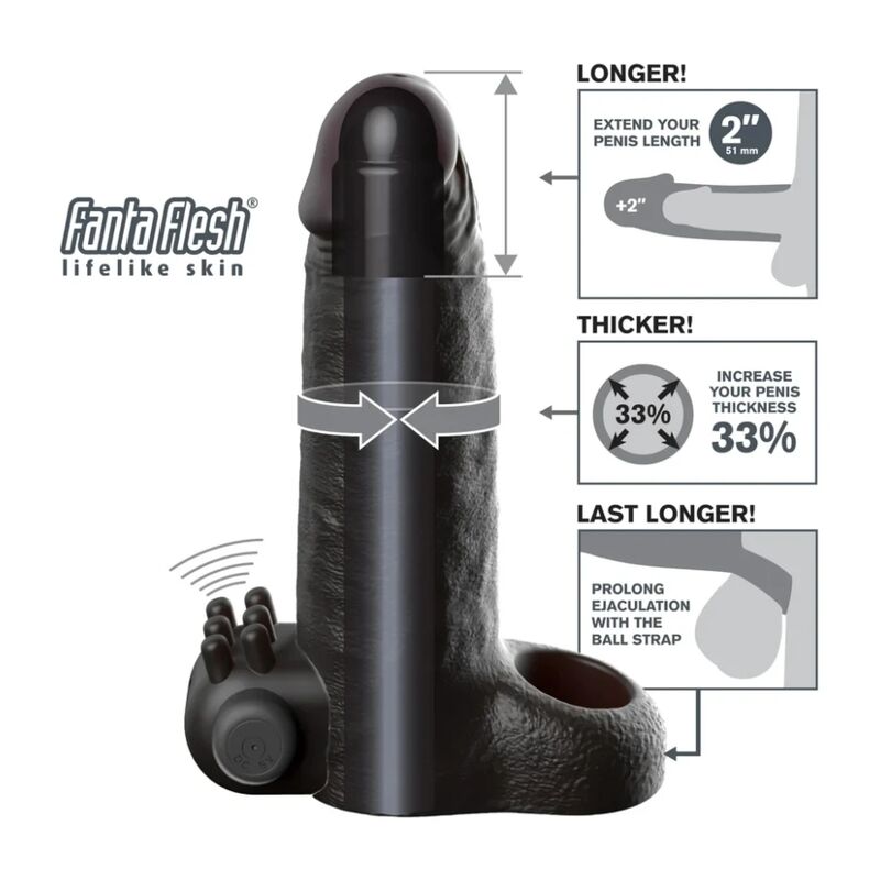 FANTASY X-TENSIONS – VIBRIERENDE REALISTISCHE 5 CM PENISVERLÄNGERUNGSHÜLLE, SCHWARZ