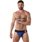 Locker Gear Wide Waistband Jockstrap in Blau, Vorderansicht am Model