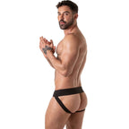 Rückansicht des roten Locker Gear Jockstraps mit offenem Gesäß und elastischen Bändern