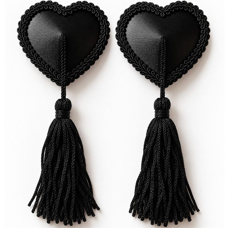 Chilirose CR4897 Herz-Nippelcover mit Quasten Schwarz – 1 Paar