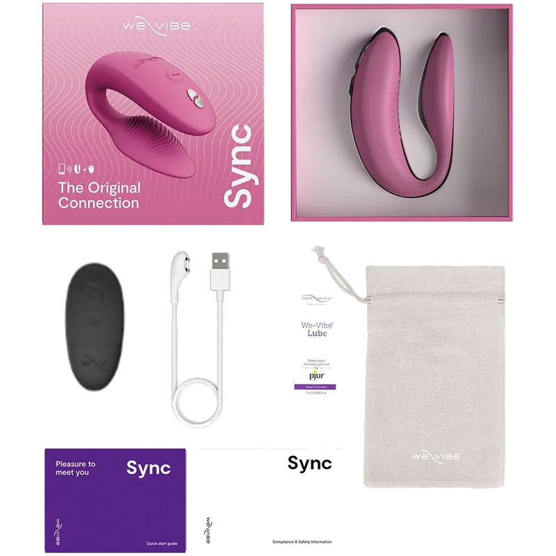 We-Vibe Sync 2 Rosa mit Verpackung, Fernbedienung, Kabel und Aufbewahrungsbeutel