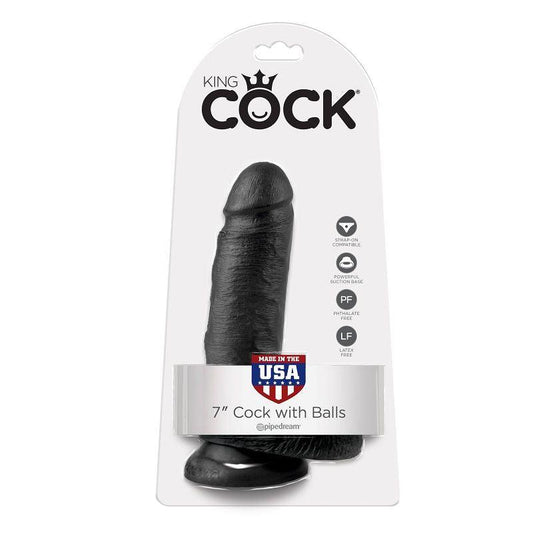 KING COCK - 7 DILDO SCHWARZ MIT EIER 17.8 CM