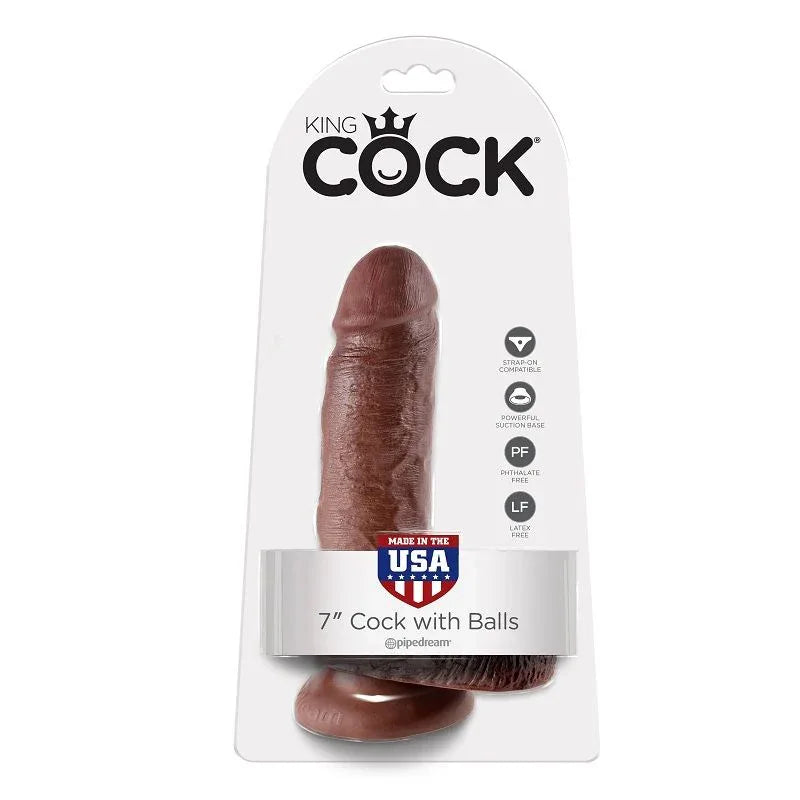 KING COCK - 7 DILDO BRAUN MIT EIER 17.8 CM - Vanelion Paradise