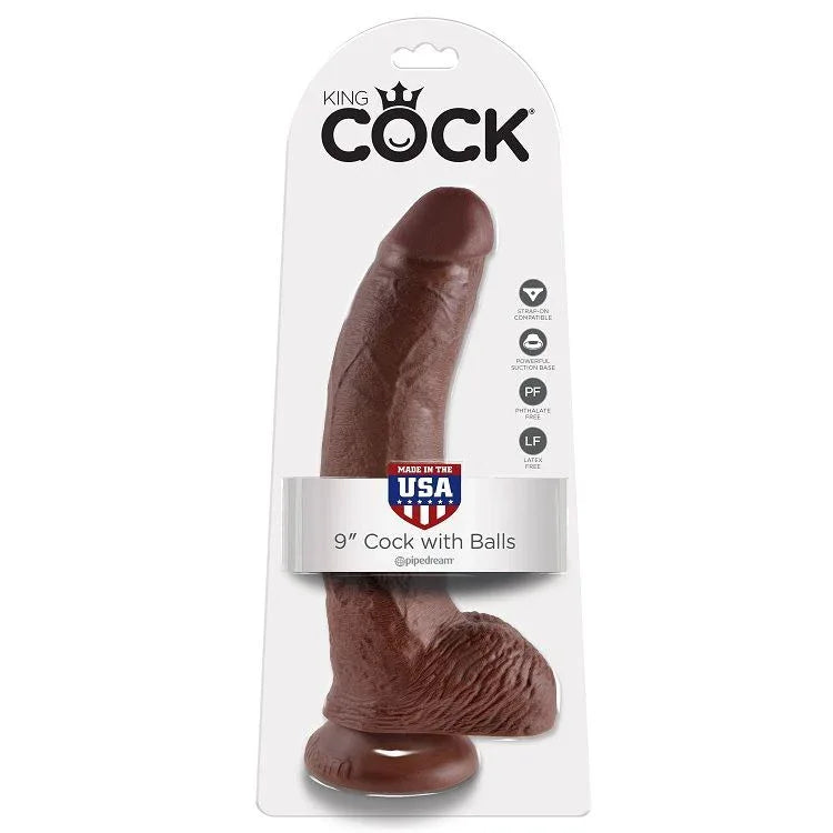 KING COCK - 9 DILDO BRAUN MIT EIER 22.9 CM - Vanelion Paradise