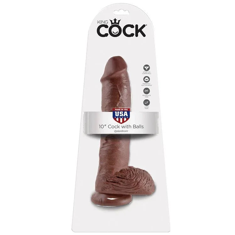 KING COCK - 10 DILDO BRAUN MIT EIER 25.4 CM - Vanelion Paradise
