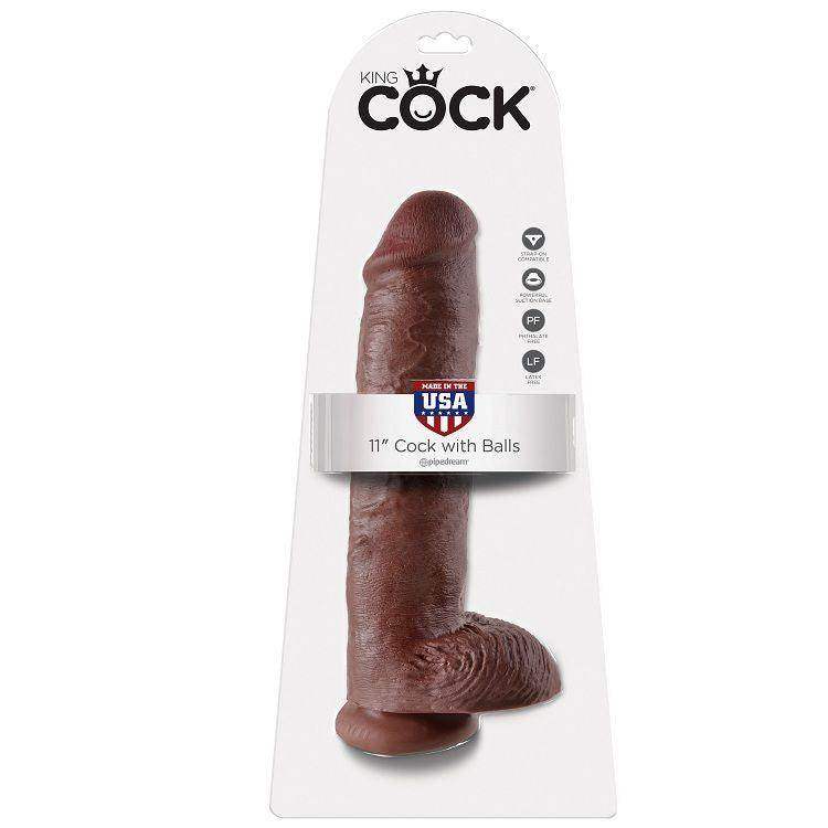 KING COCK - 11 DILDO BRAUN MIT EIER 28 CM - Vanelion Paradise