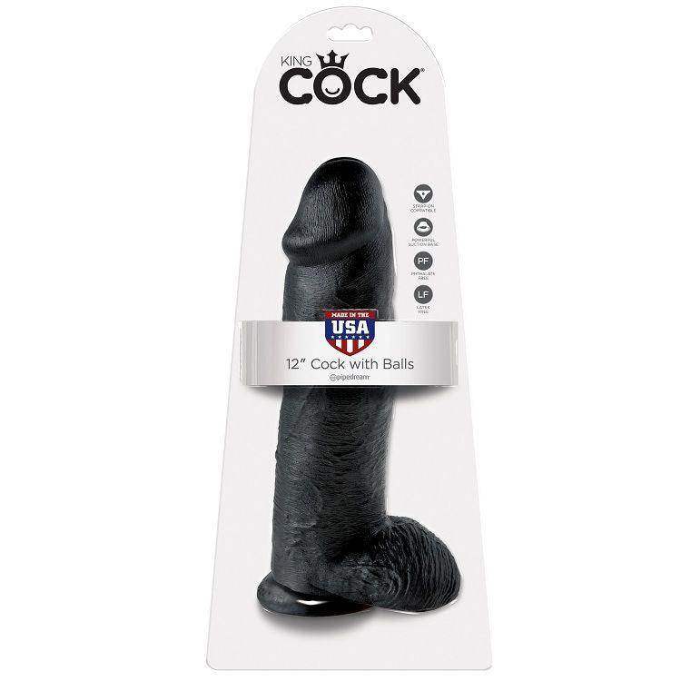 KING COCK - 12 DILDO SCHWARZ MIT EIER 30.48 CM - Vanelion Paradise