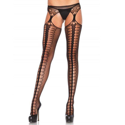 LEG AVENUE - TIGHTS MIT GARTER EXKLUSIV SCHWARZ