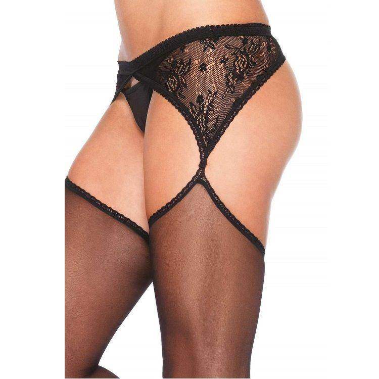 LEG AVENUE - STRUMPFHOSE MIT STICKEREI, SCHWARZES GARTER - Vanelion Paradise