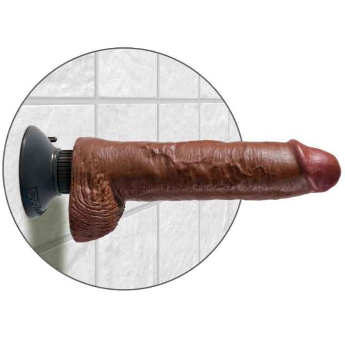 KING COCK - VIBRATORDILDO MIT HODEN 25.5 CM BRAUNE FARBE - Vanelion Paradise