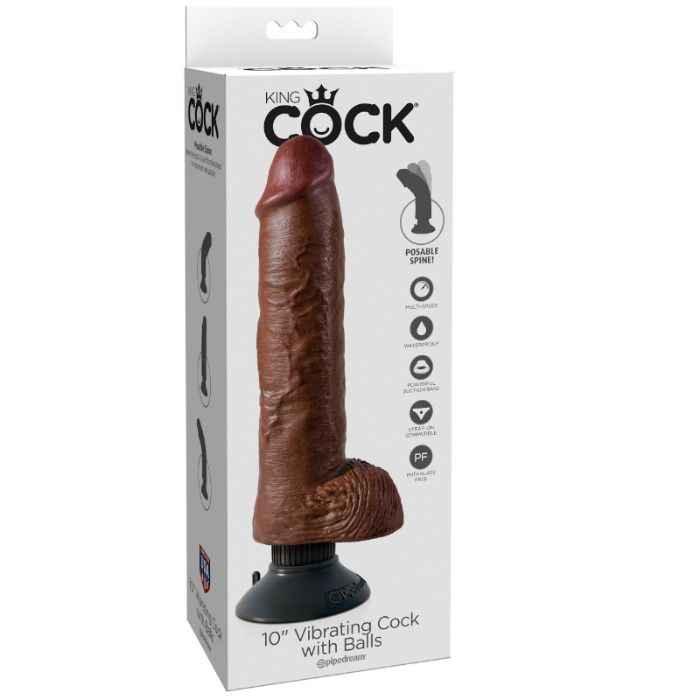 KING COCK - VIBRATORDILDO MIT HODEN 25.5 CM BRAUNE FARBE - Vanelion Paradise