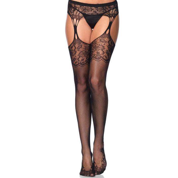 LEG AVENUE - TEAR DROP GARTERBELT SOCKS SCHWARZ - Vanelion Paradise