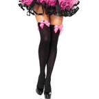 LEG AVENUE - NYLON OBERSCHENKEITEN MIT SCHLEIFE SCHWARZ/ROSA - Vanelion Paradise
