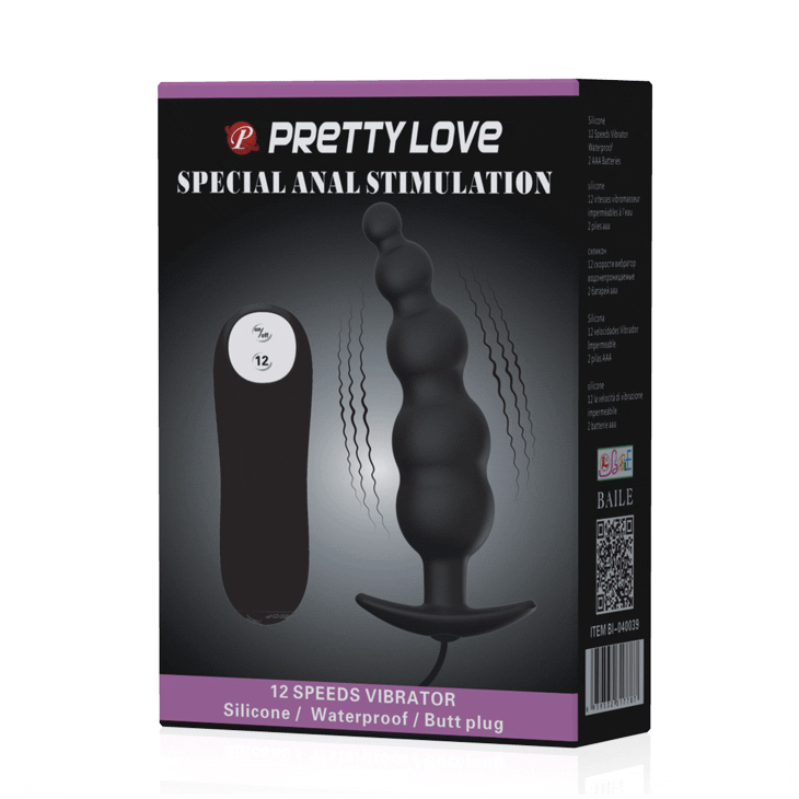 PRETTY LOVE - ANALPLUG AUS SILIKON EXTRA STIMULATION UND 12 VIBRATIONSMODI SCHWARZ