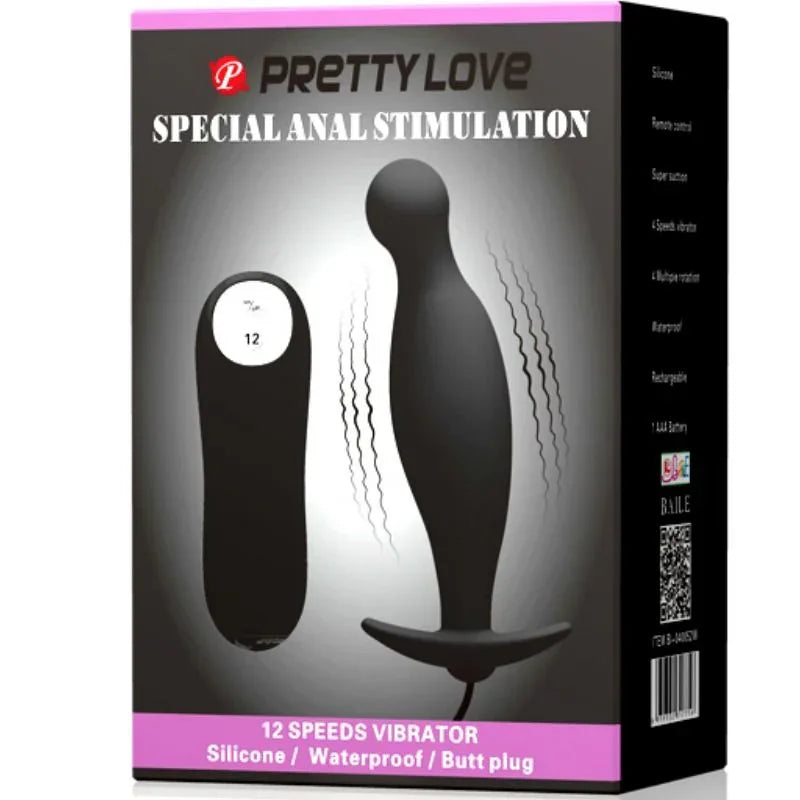 PRETTY LOVE - SILIKON ANALPLUG 12 VIBRATIONSMODI SCHWARZ - Vanelion Paradise