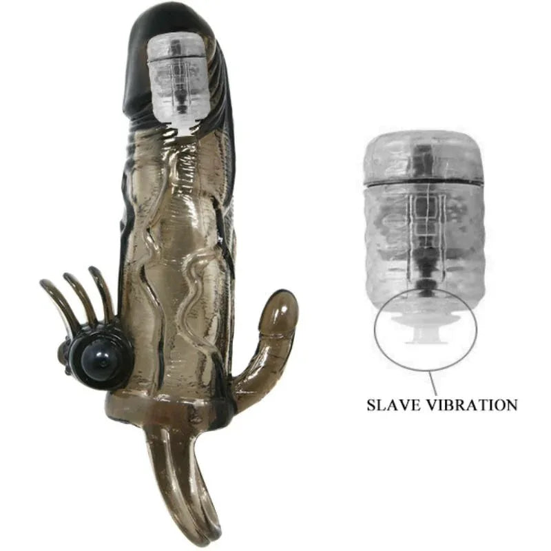 BAILE - BRAVE MAN PENISHÜLLE MIT KLITORIS UND ANALSTIMULATION DOPPELTE KUGEL SCHWARZ 16.5 CM - Vanelion Paradise