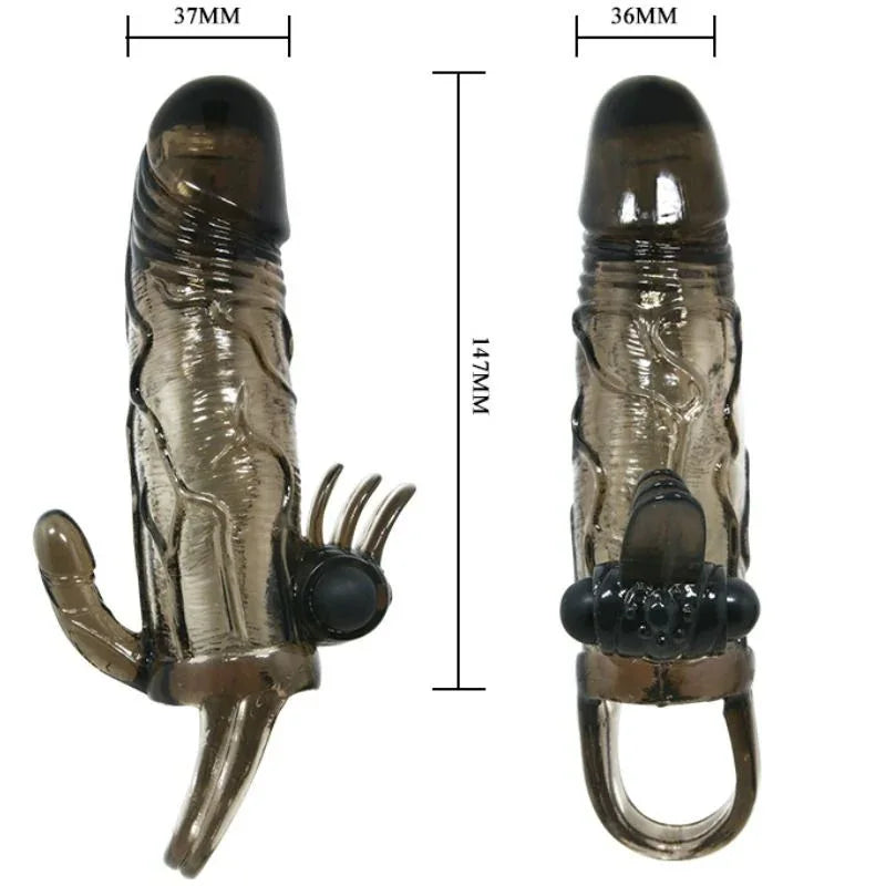 BAILE - BRAVE MAN PENISHÜLLE MIT KLITORIS UND ANALSTIMULATION DOPPELTE KUGEL SCHWARZ 16.5 CM - Vanelion Paradise