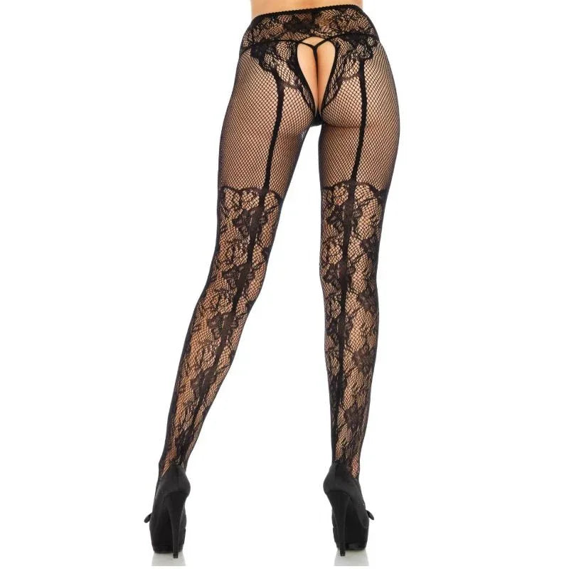 LEG AVENUE - STOCKING FLOWERS DESIGN RÜCKEN KREUZLOS EINE GRÖSSE - Vanelion Paradise