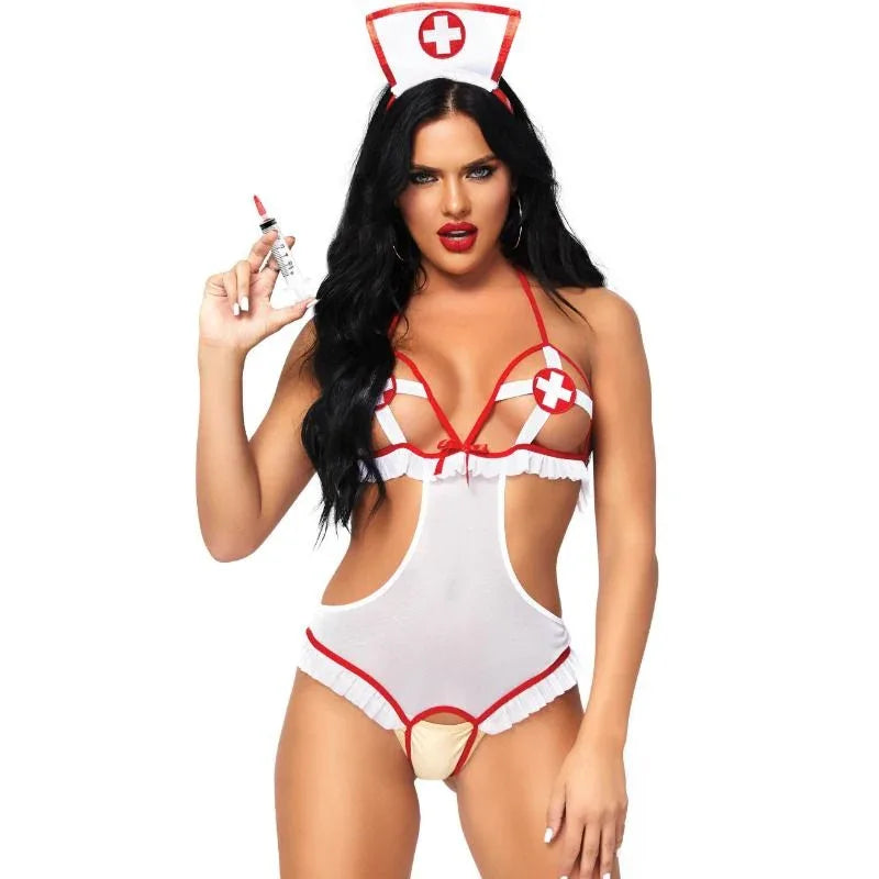 LEG AVENUE - NURSE OFFENER TEDDY OHNE KREUZ, EINE GRÖSSE - Vanelion Paradise