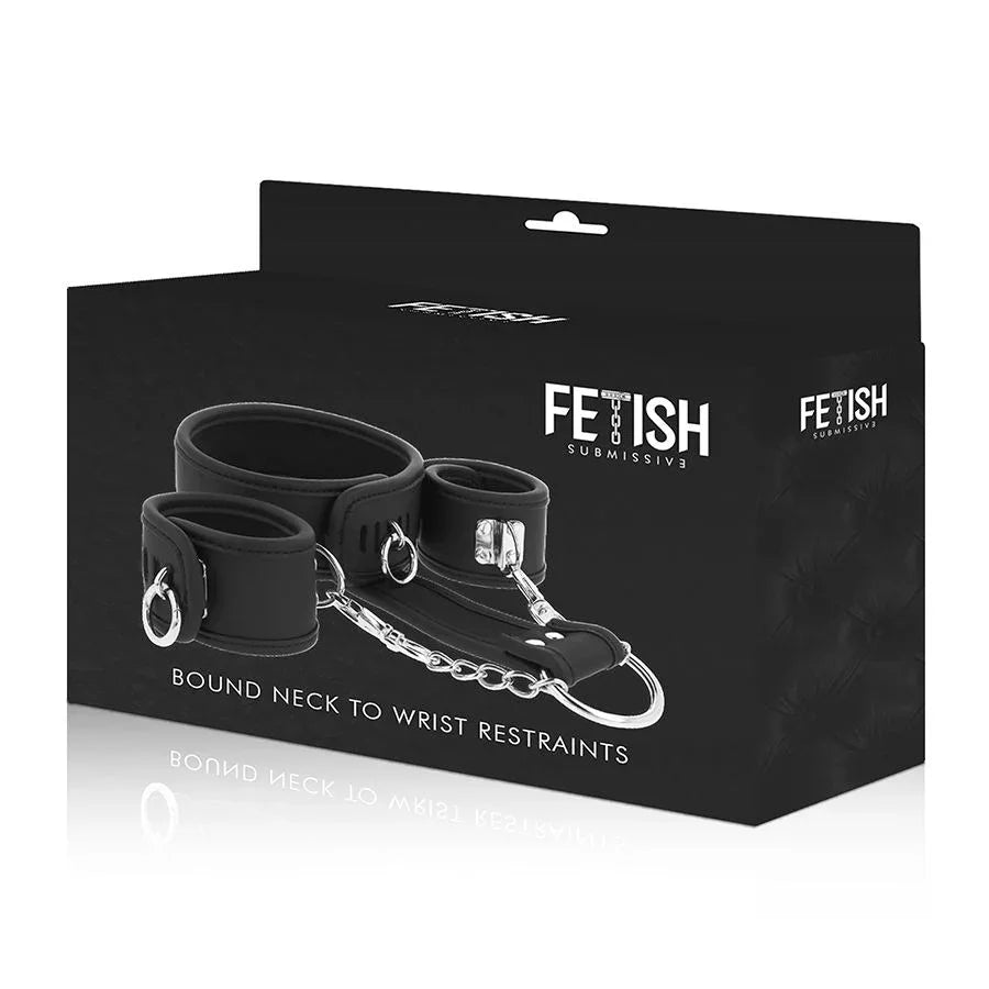 FETISH SUBMISSIVE - HALSKETTE UND HANDSCHELLEN AUS VEGANEM LEDER MIT NEOPREN-FUTTER - Vanelion Paradise