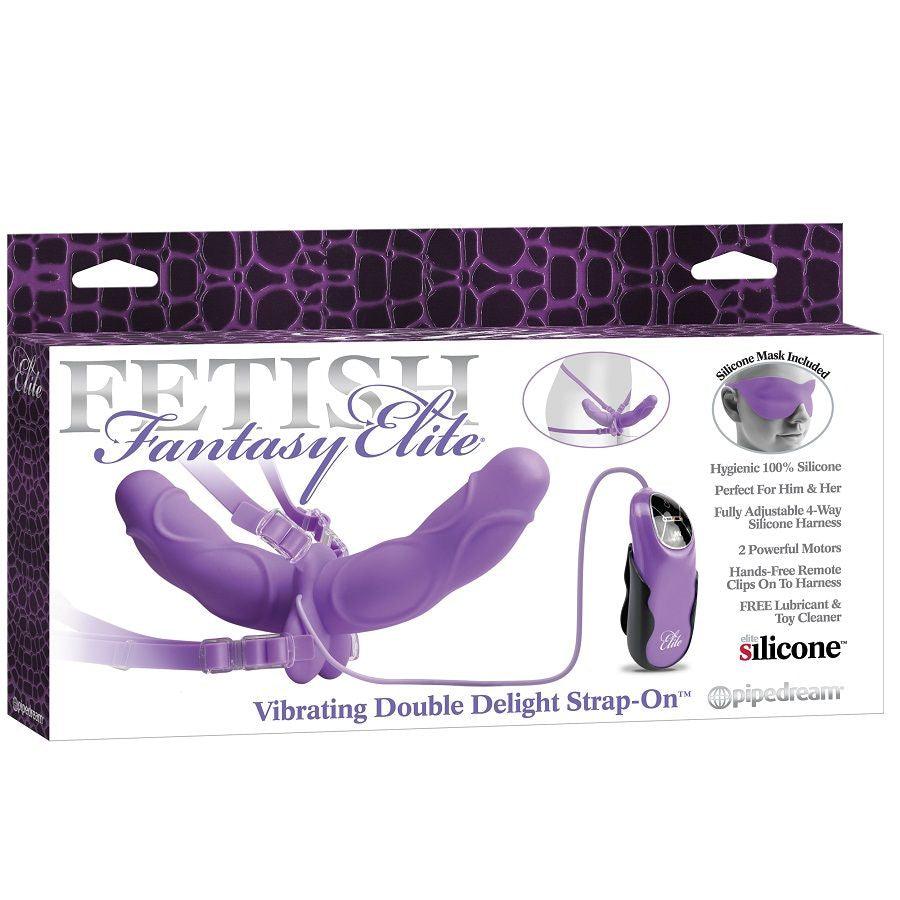 FETISH FANTASY ELITE - VIBRIERENDE DOPPELTE DELIGHT STRAP-ON PURPLE