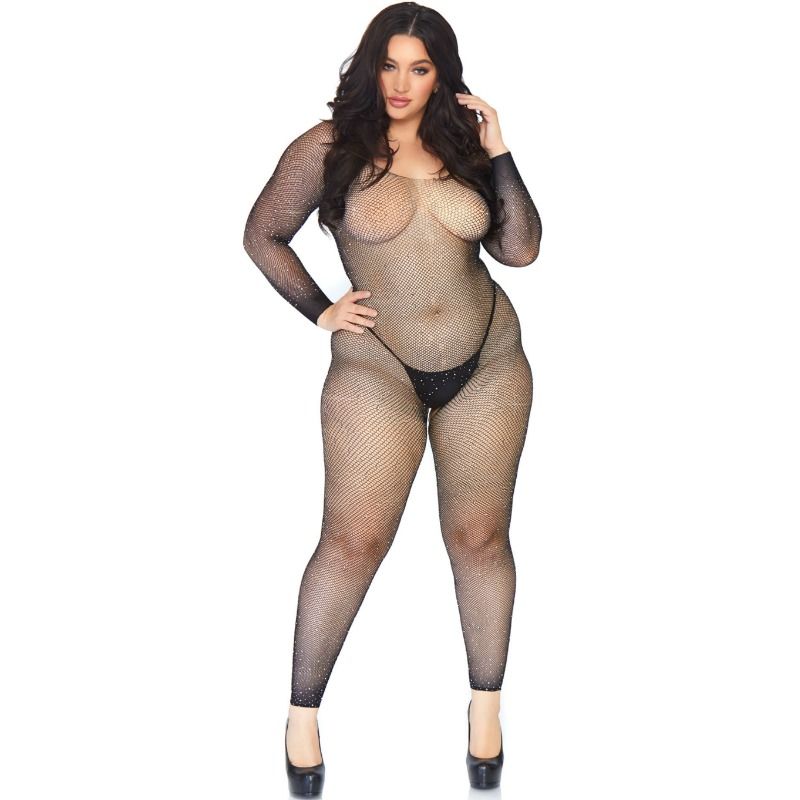 LEG AVENUE - CRYTALIZED NET BODY STOCKING 1X-2X