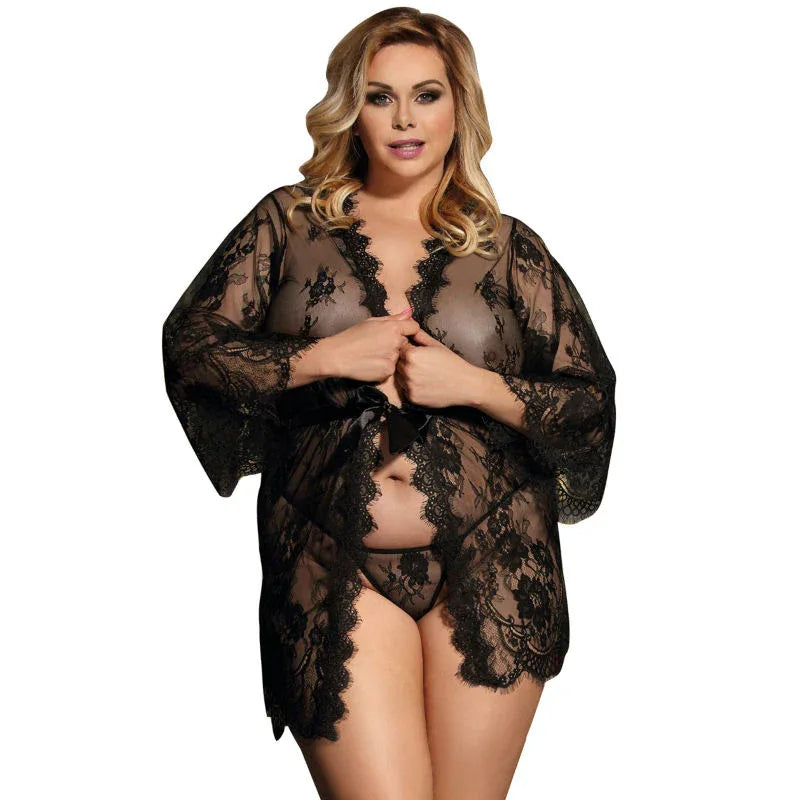 SUBBLIME - QUEEN PLUS LACE PEIGNOIR FLARED SLEEVES - Vanelion Paradise