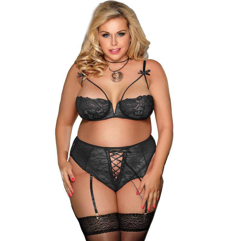 SUBBLIME - QUEEN PLUS SET SUJETADOR Y PANTIES CON LIGUERO - Vanelion Paradise
