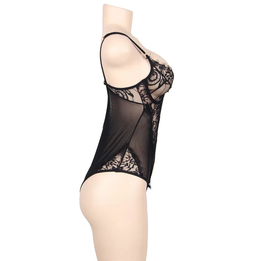 SUBBLIME - QUEEN PLUS FLORAL LACE UND FRINGED BLACK TEDDY - Vanelion Paradise