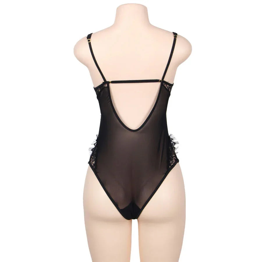 SUBBLIME - QUEEN PLUS FLORAL LACE UND FRINGED BLACK TEDDY - Vanelion Paradise