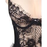 SUBBLIME - QUEEN PLUS FLORAL LACE UND FRINGED BLACK TEDDY - Vanelion Paradise