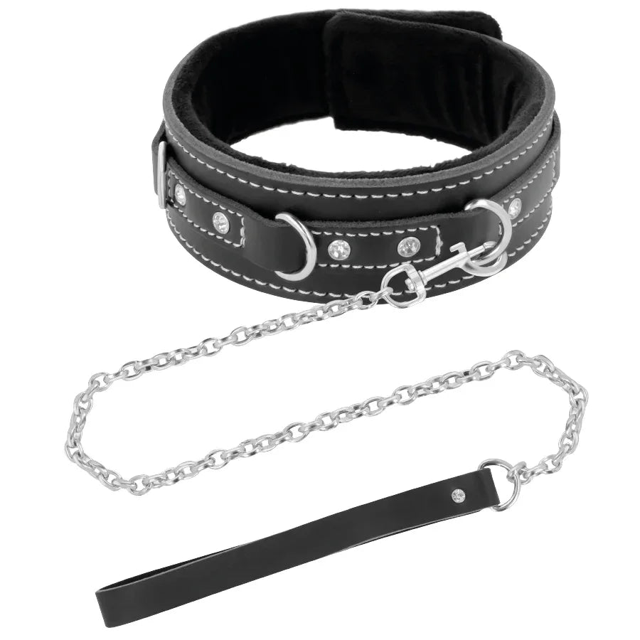 DARKNESS - HOCHWERTIGE LEDER-HALSKETTE MIT LEINE - Vanelion Paradise