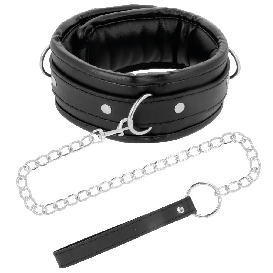 DARKNESS - WEICHE LEDER-HALSKETTE MIT KETTE - Vanelion Paradise