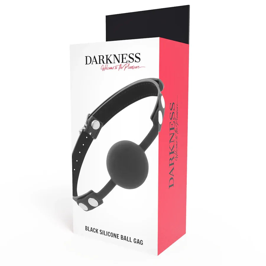 DARKNESS Silikon-Knebel, schwarz – verstellbare Lederriemen (Einheitsgröße) - Vanelion Paradise