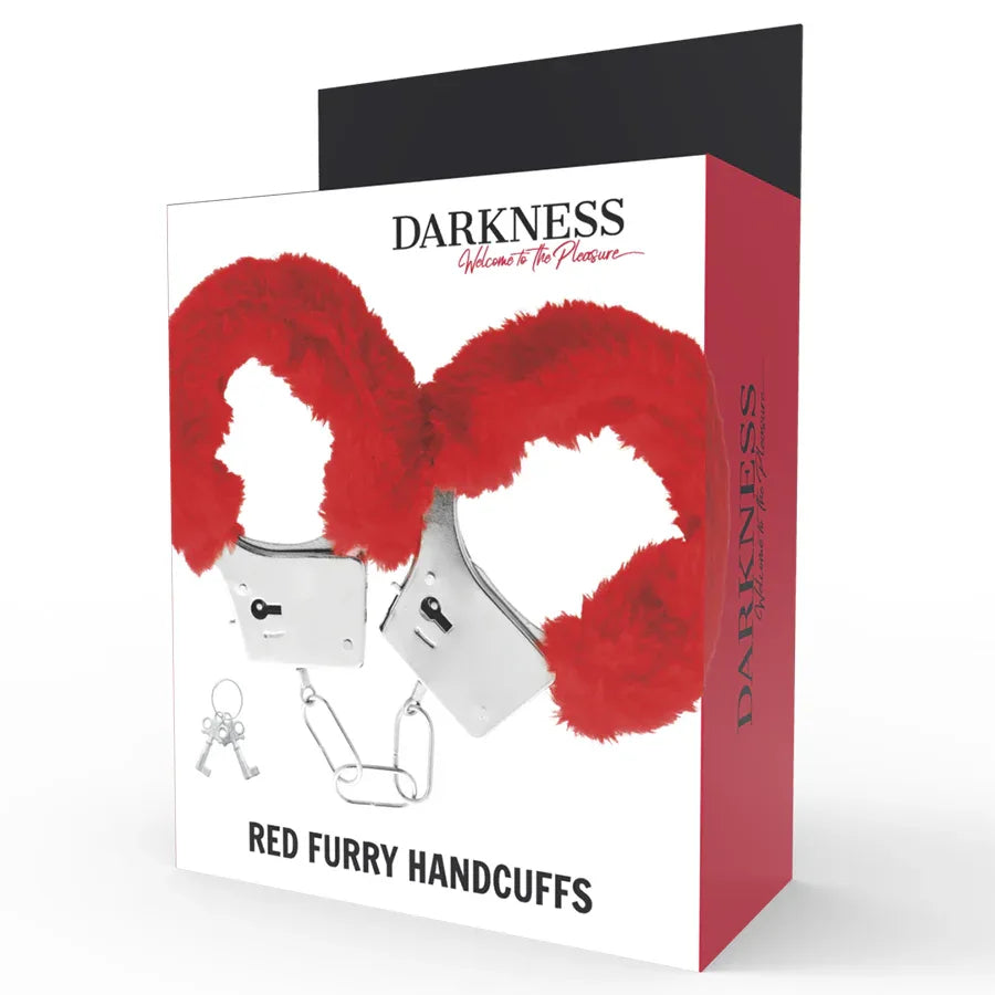 DARKNESS - HANDSCHELLEN AUS METALL MIT ROTEM GEFÜTTERT - Vanelion Paradise