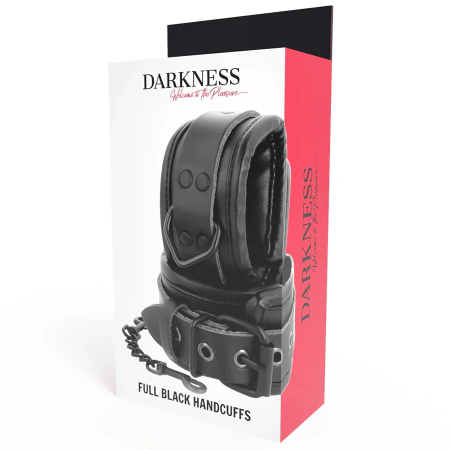 DARKNESS - VERSTELLBARE HANDSCHELLEN AUS SCHWARZEM LEDER - Vanelion Paradise