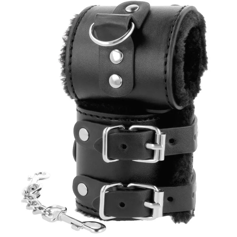 DARKNESS - SCHWARZE, VERSTELLBARE LEDERHANDSCHELLEN MIT FUTTER - Vanelion Paradise