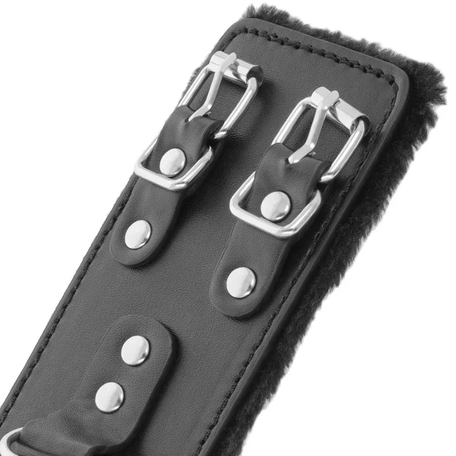 DARKNESS - SCHWARZE, VERSTELLBARE LEDERHANDSCHELLEN MIT FUTTER - Vanelion Paradise