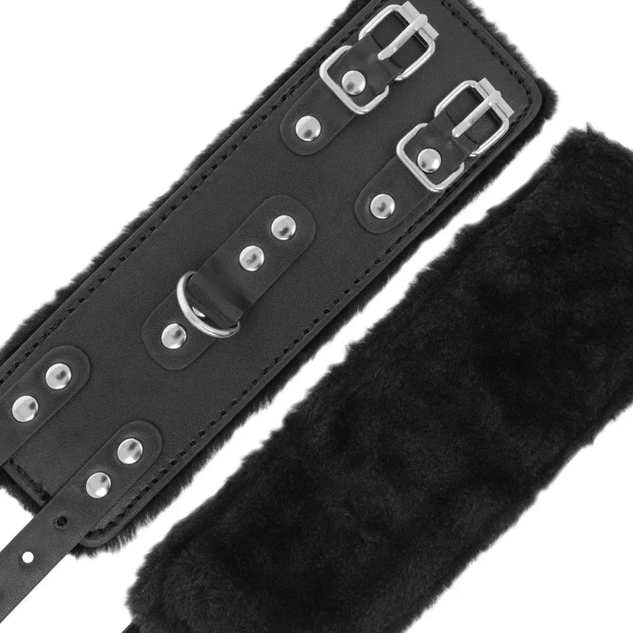 DARKNESS - SCHWARZE, VERSTELLBARE LEDERHANDSCHELLEN MIT FUTTER - Vanelion Paradise