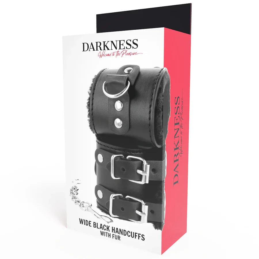 DARKNESS - SCHWARZE, VERSTELLBARE LEDERHANDSCHELLEN MIT FUTTER - Vanelion Paradise