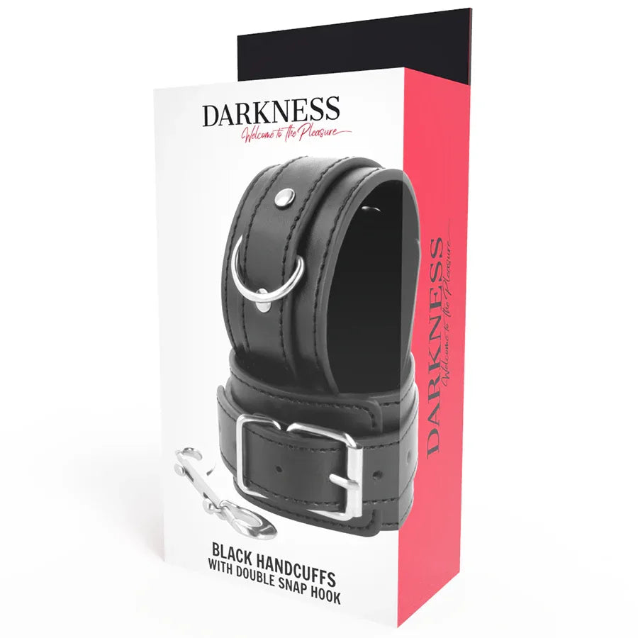 DARKNESS - SCHWARZE VERSTELLBARE HANDSCHELLEN MIT DOPPELTEM VERSTÄRKUNGSBAND - Vanelion Paradise