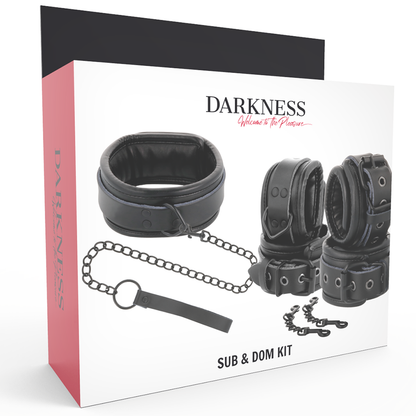 DARKNESS - HANDSCHELLEN UND KRAGEN AUS SCHWARZEM LEDER