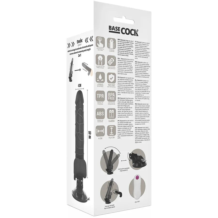 BASECOCK - REALISTISCHER VIBRATOR MIT FERNBEDIENUNG NATÜRLICH MIT HODEN 19.5 CM -O- 4 CM - Vanelion Paradise