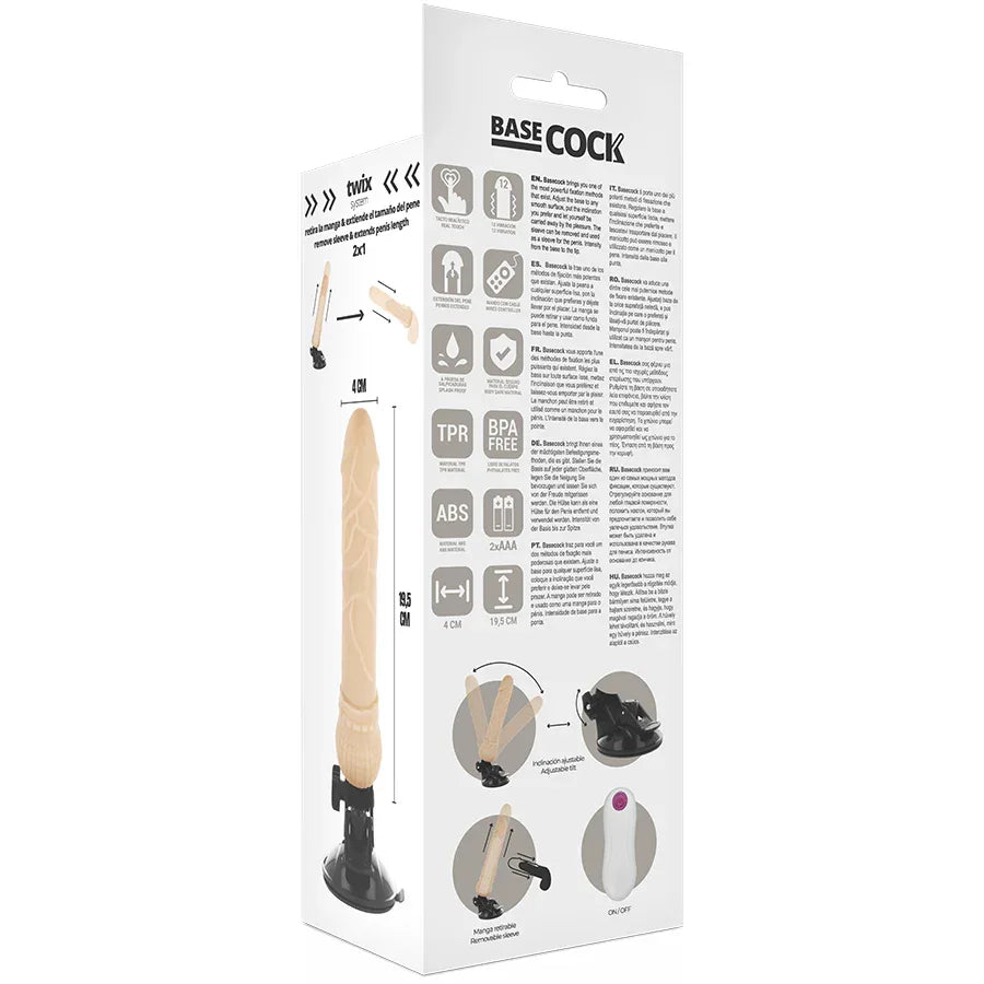 BASECOCK - REALISTISCHER NATÜRLICHER FERNBEDIENUNGSVIBRATOR 19.5 CM -O- 4 CM - Vanelion Paradise