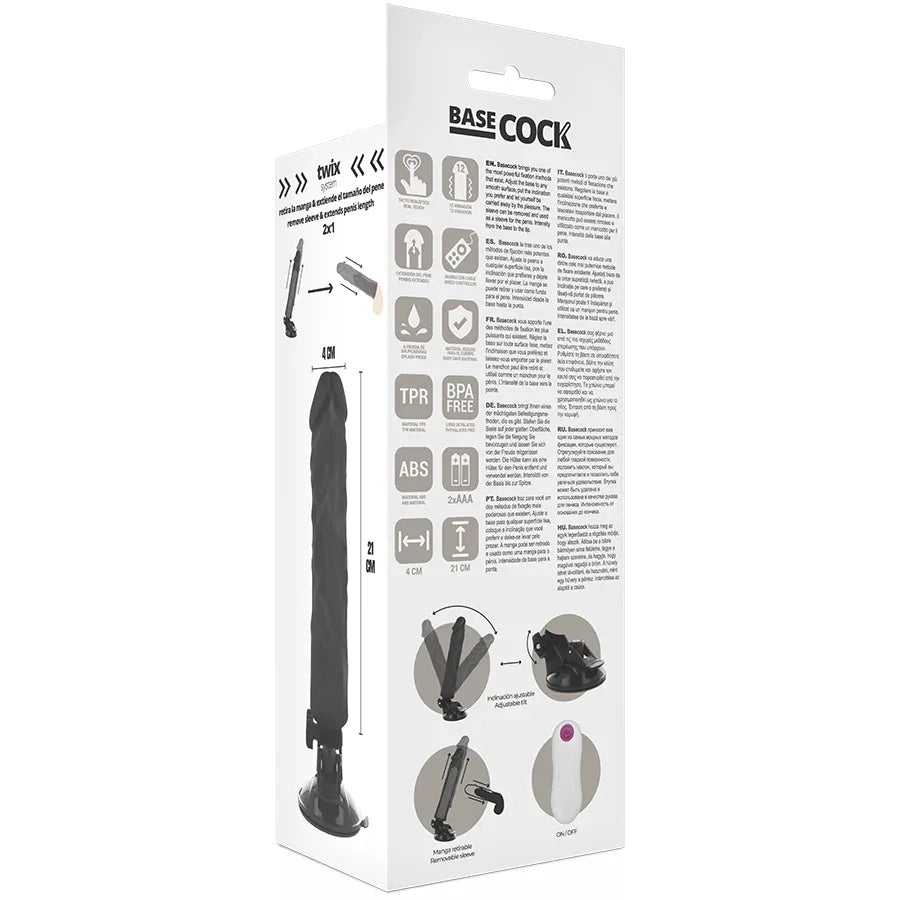 BASECOCK - REALISTISCHER VIBRATOR MIT FERNBEDIENUNG NATURWEISS 21 CM -O- 4 CM - Vanelion Paradise