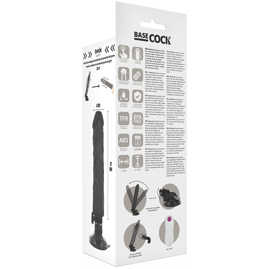 BASECOCK - REALISTISCHER VIBRATOR MIT FERNBEDIENUNG NATURWEISS 21 CM -O- 4 CM