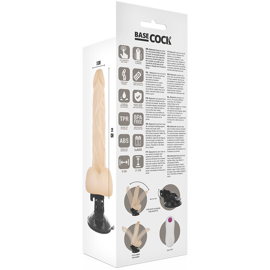 BASECOCK - ARTIKULIERBARER VIBRATOR NATÜRLICH MIT FERNBEDIENUNG 21 CM -O- 5 CM