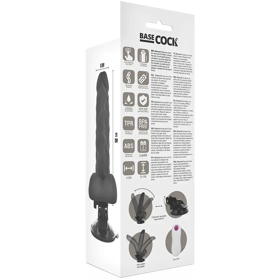BASECOCK - ARTIKULIERBARER VIBRATOR NATÜRLICH MIT FERNBEDIENUNG 21 CM -O- 5 CM - Vanelion Paradise