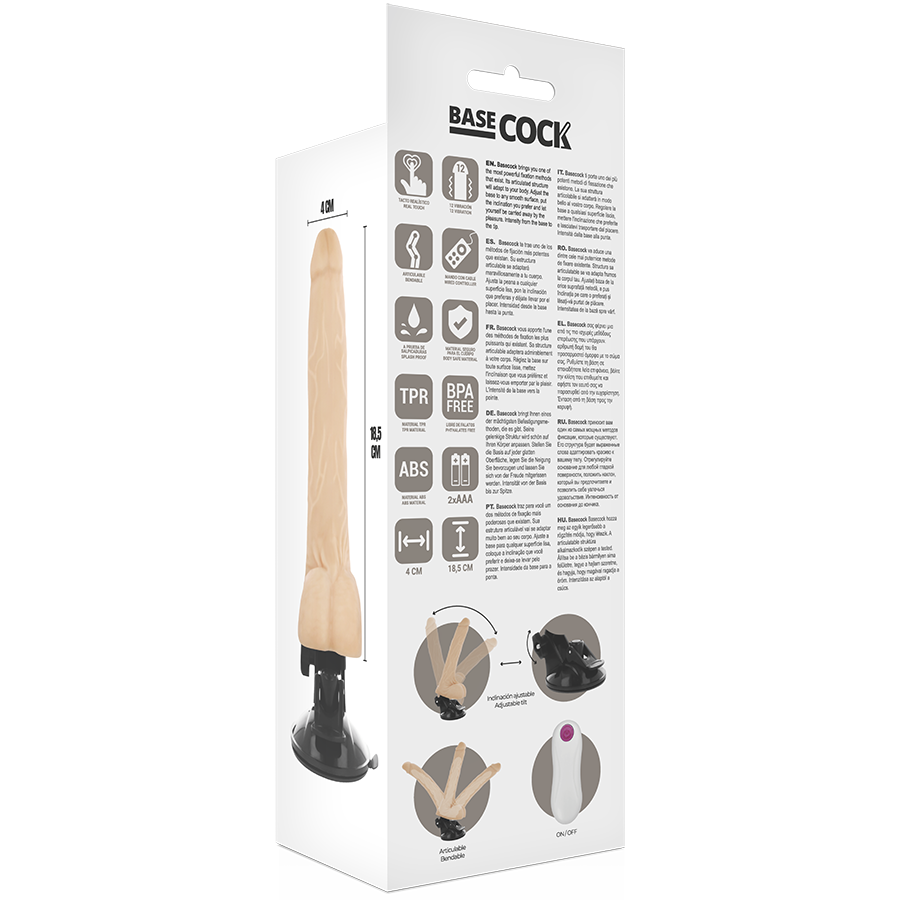 BASECOCK - ARTIKULIERBARER VIBRATOR NATÜRLICH FERNBEDIENUNG 18.5 CM -O- 4 CM