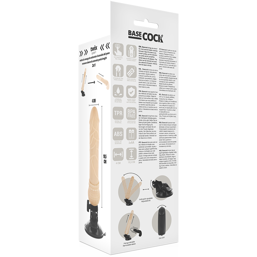 BASECOCK - REALISTISCHER VIBRATOR MIT FERNBEDIENUNG NATÜRLICHER 19.5 CM -O- 4 CM